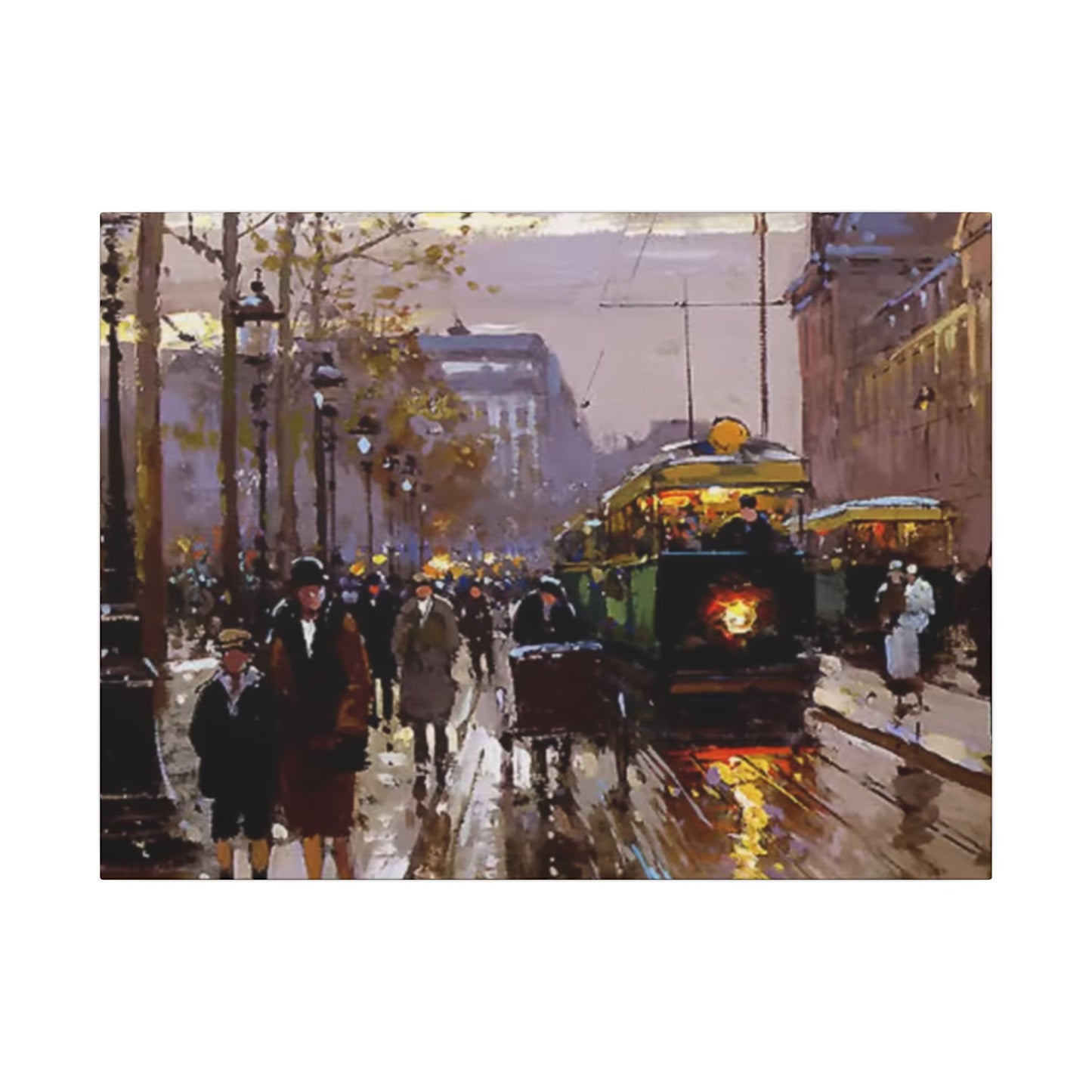 Canvas Print - Vintage Art of France Streetcar, French Artwork