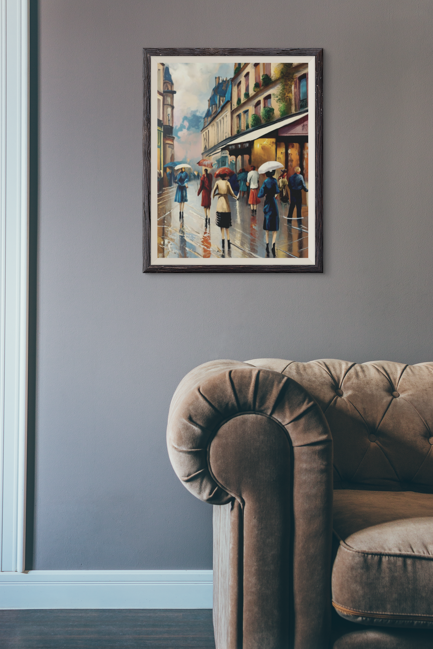 Framed Canvas-Cityscape French Ladies Shopping