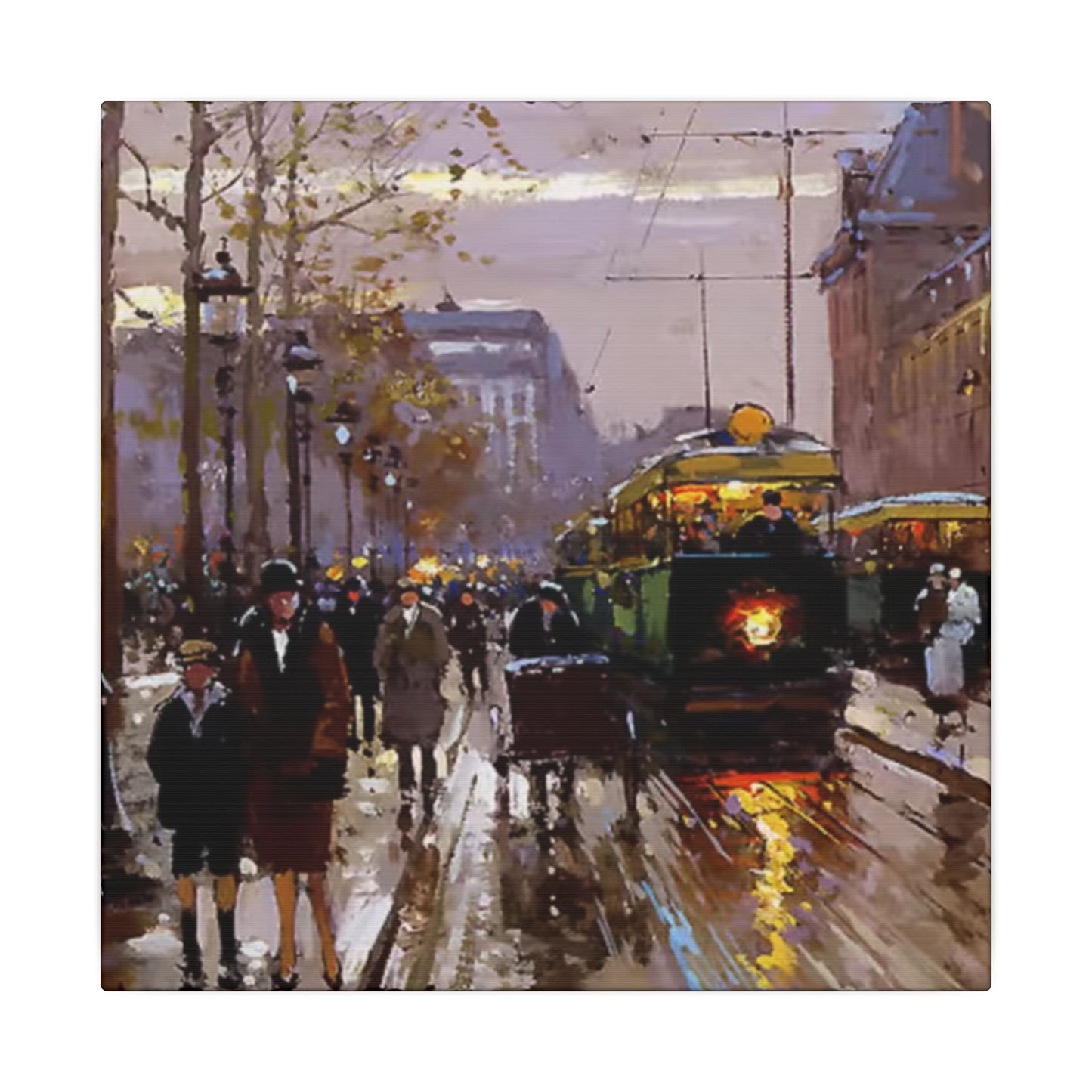 Canvas Print - Vintage Art of France Streetcar, French Artwork