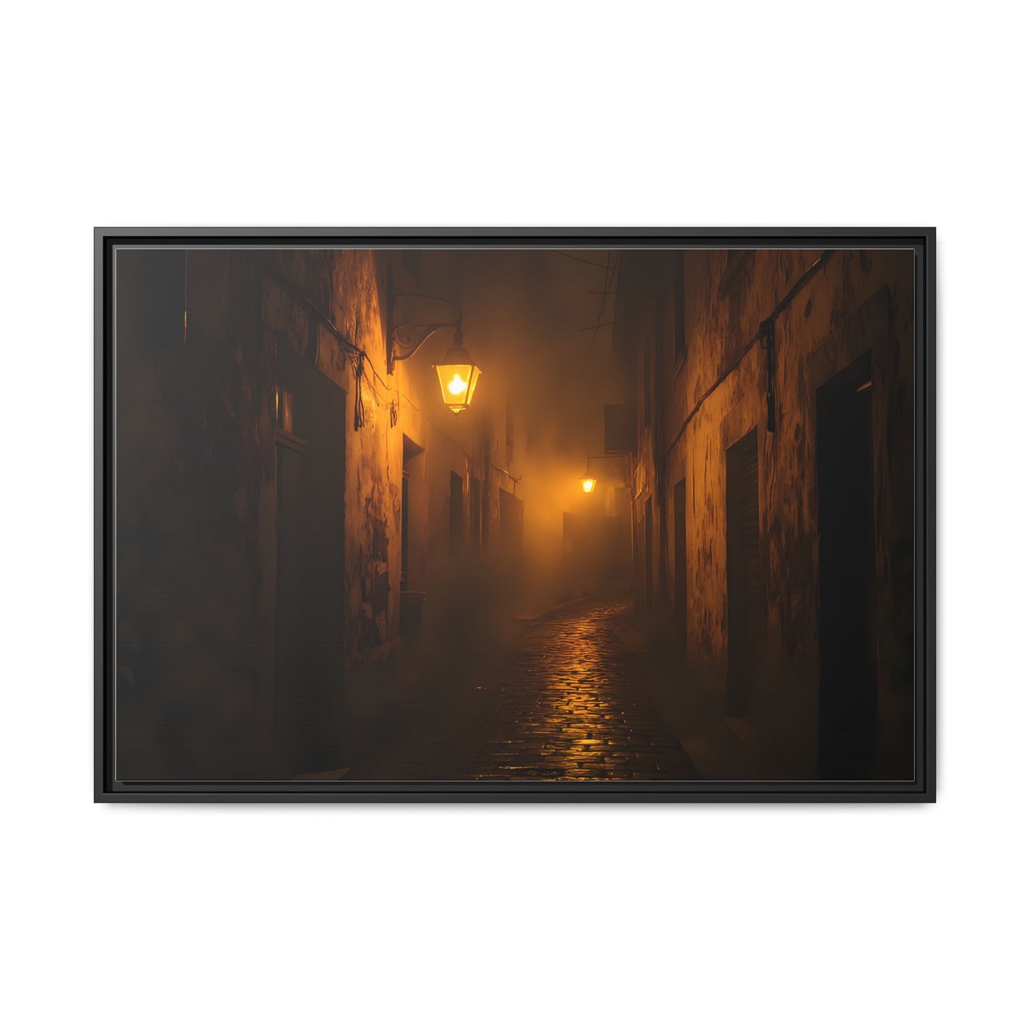 Framed Canvas Art, Foggy Street, Moody Wall Decor, Cozy Home Aesthetic, Gift for Art Lovers, Nighttime Atmosphere