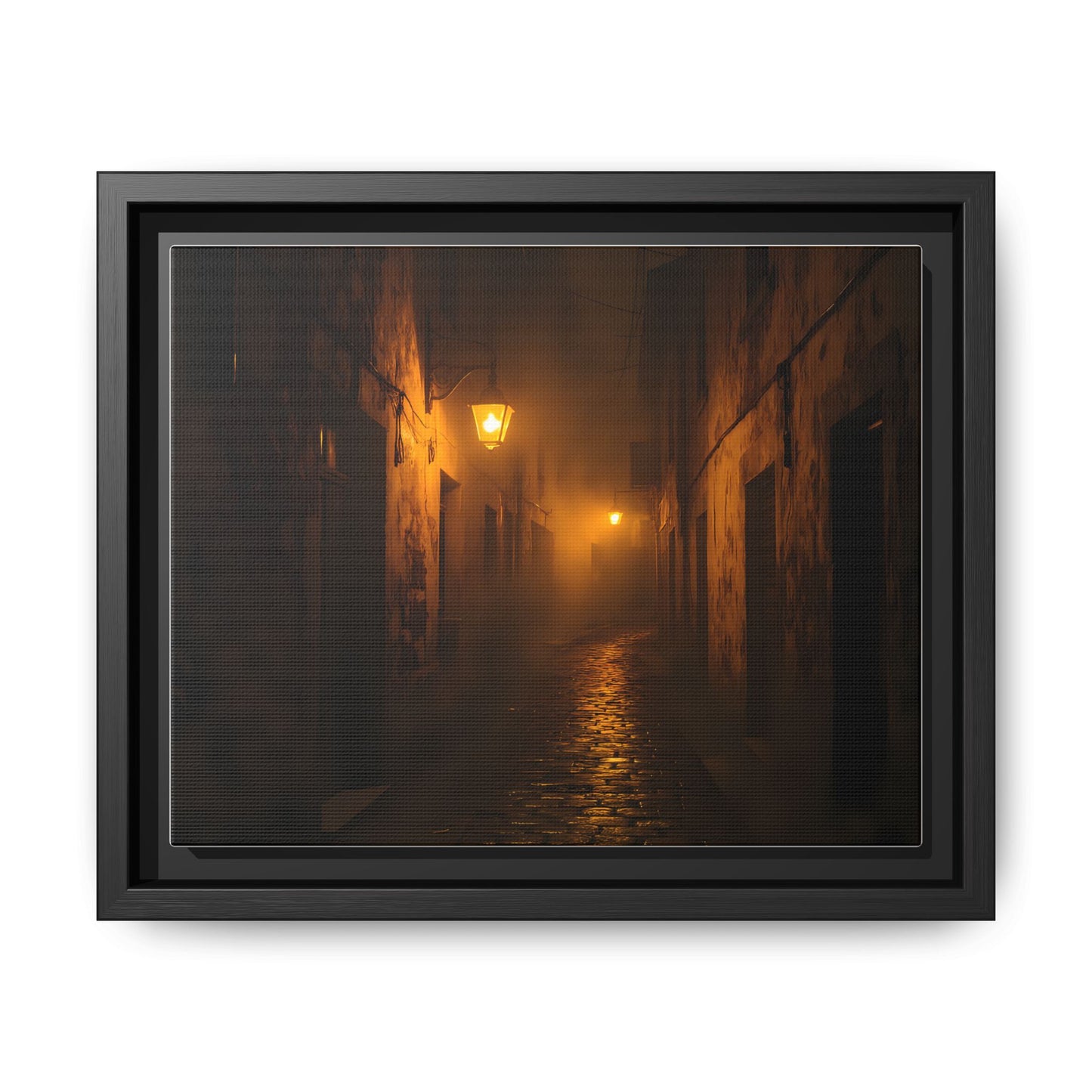 Framed Canvas Art, Foggy Street, Moody Wall Decor, Cozy Home Aesthetic, Gift for Art Lovers, Nighttime Atmosphere