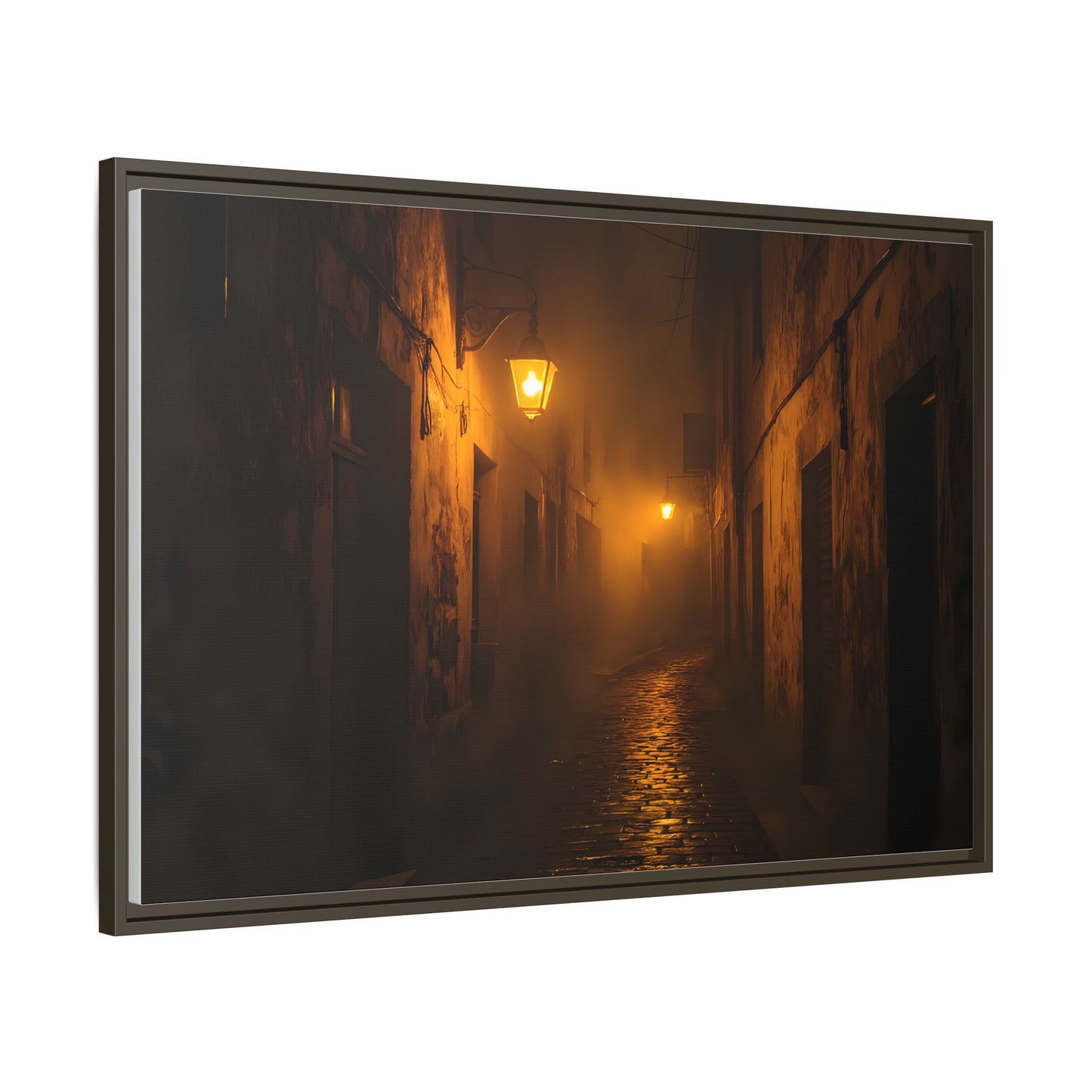 Framed Canvas Art, Foggy Street, Moody Wall Decor, Cozy Home Aesthetic, Gift for Art Lovers, Nighttime Atmosphere