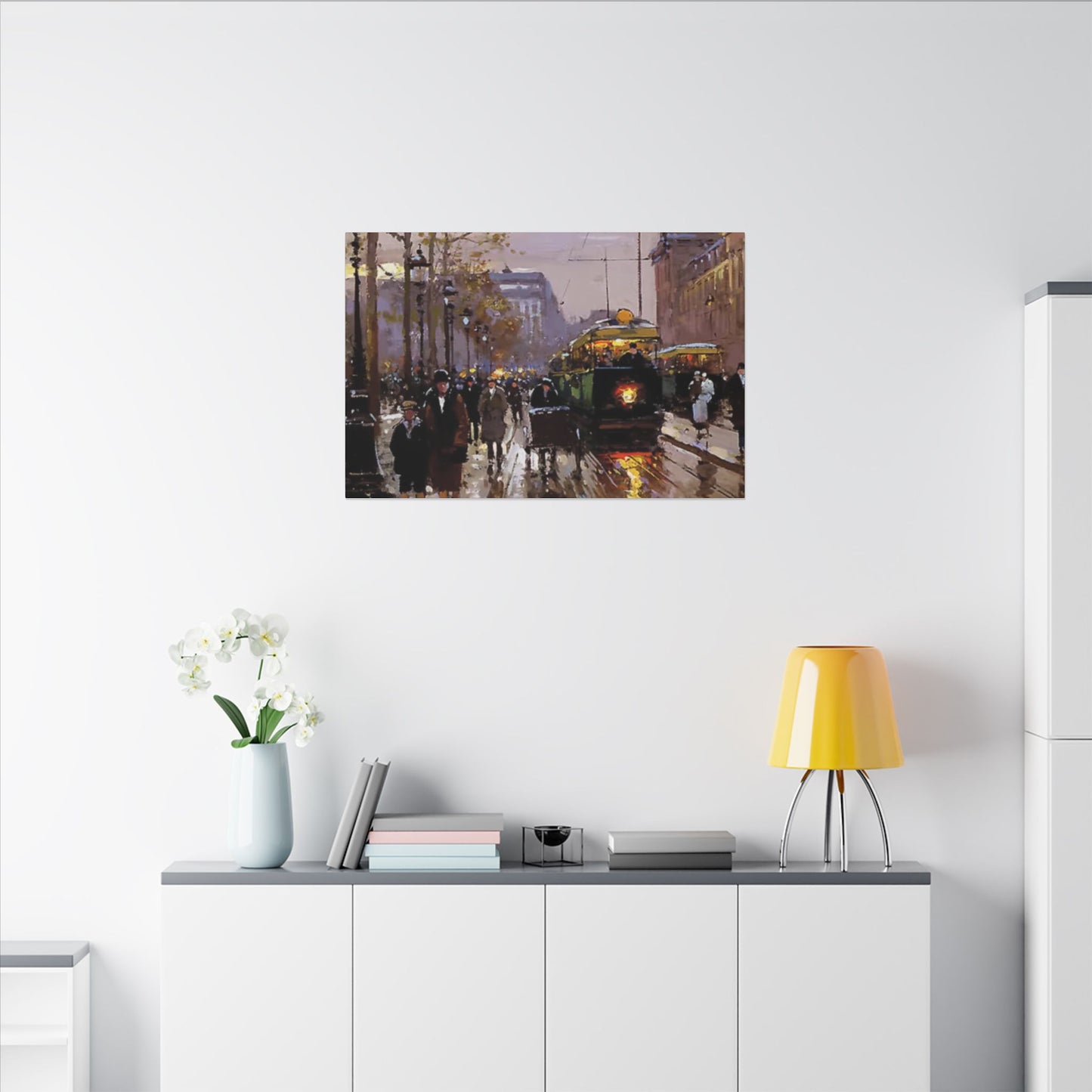 Canvas Print - Vintage Art of France Streetcar, French Artwork