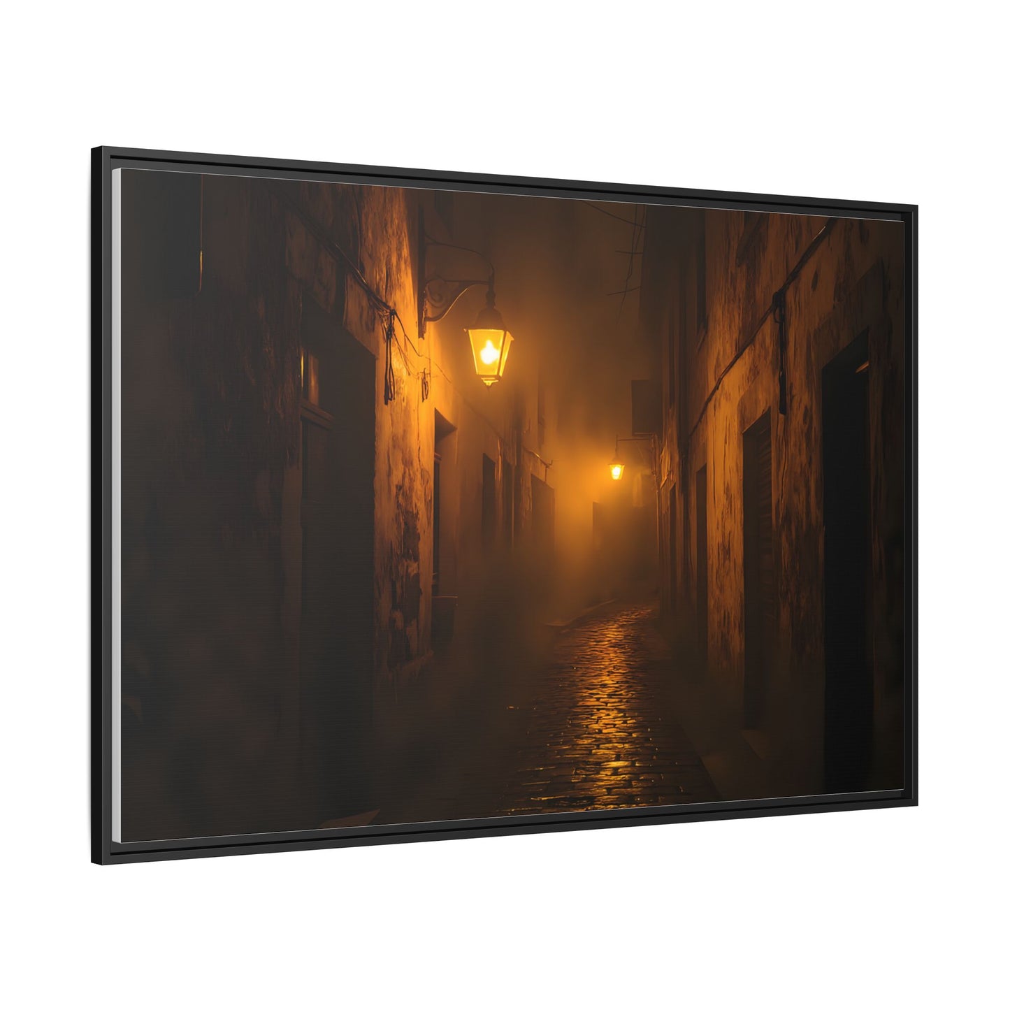 Framed Canvas Art, Foggy Street, Moody Wall Decor, Cozy Home Aesthetic, Gift for Art Lovers, Nighttime Atmosphere