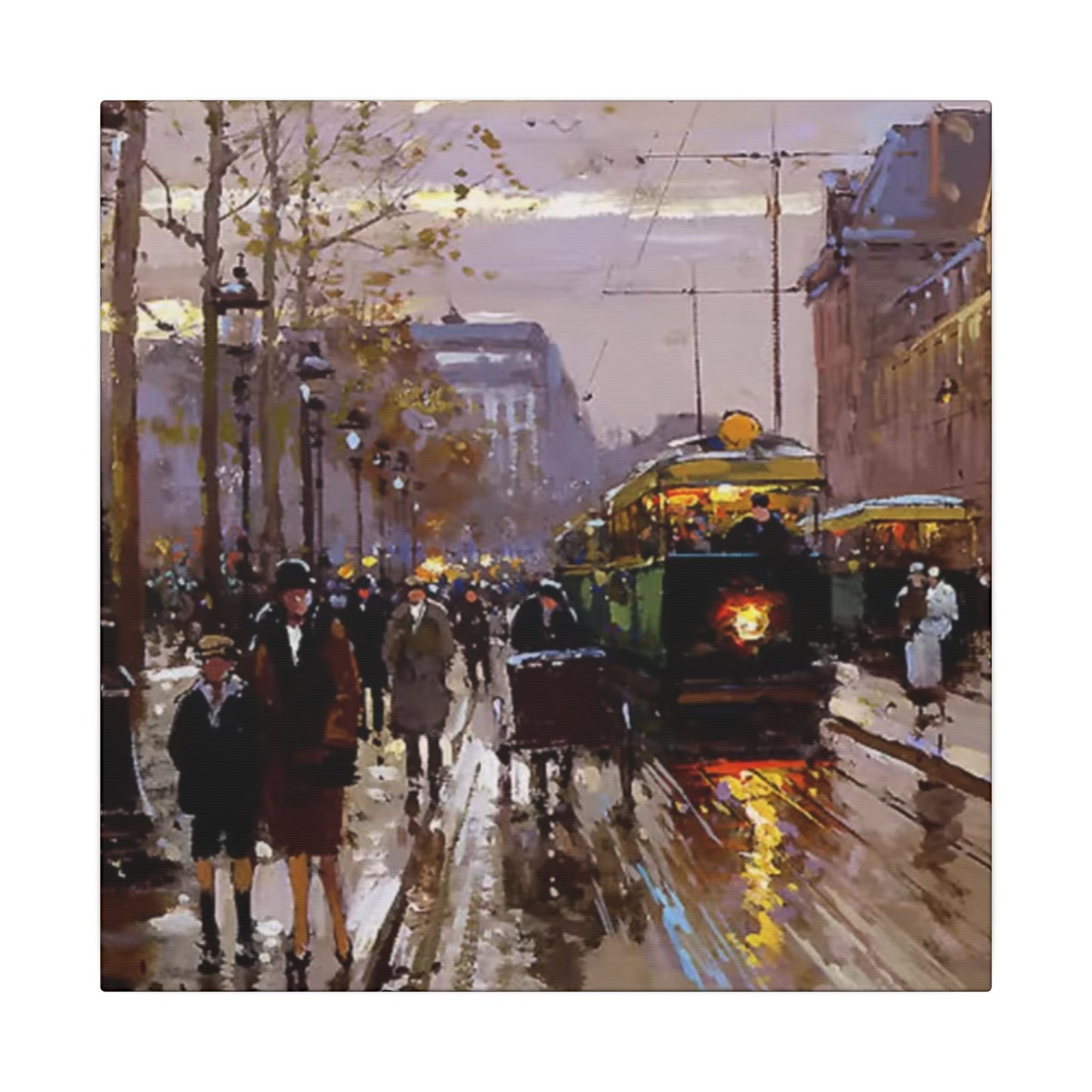 Canvas Print - Vintage Art of France Streetcar, French Artwork