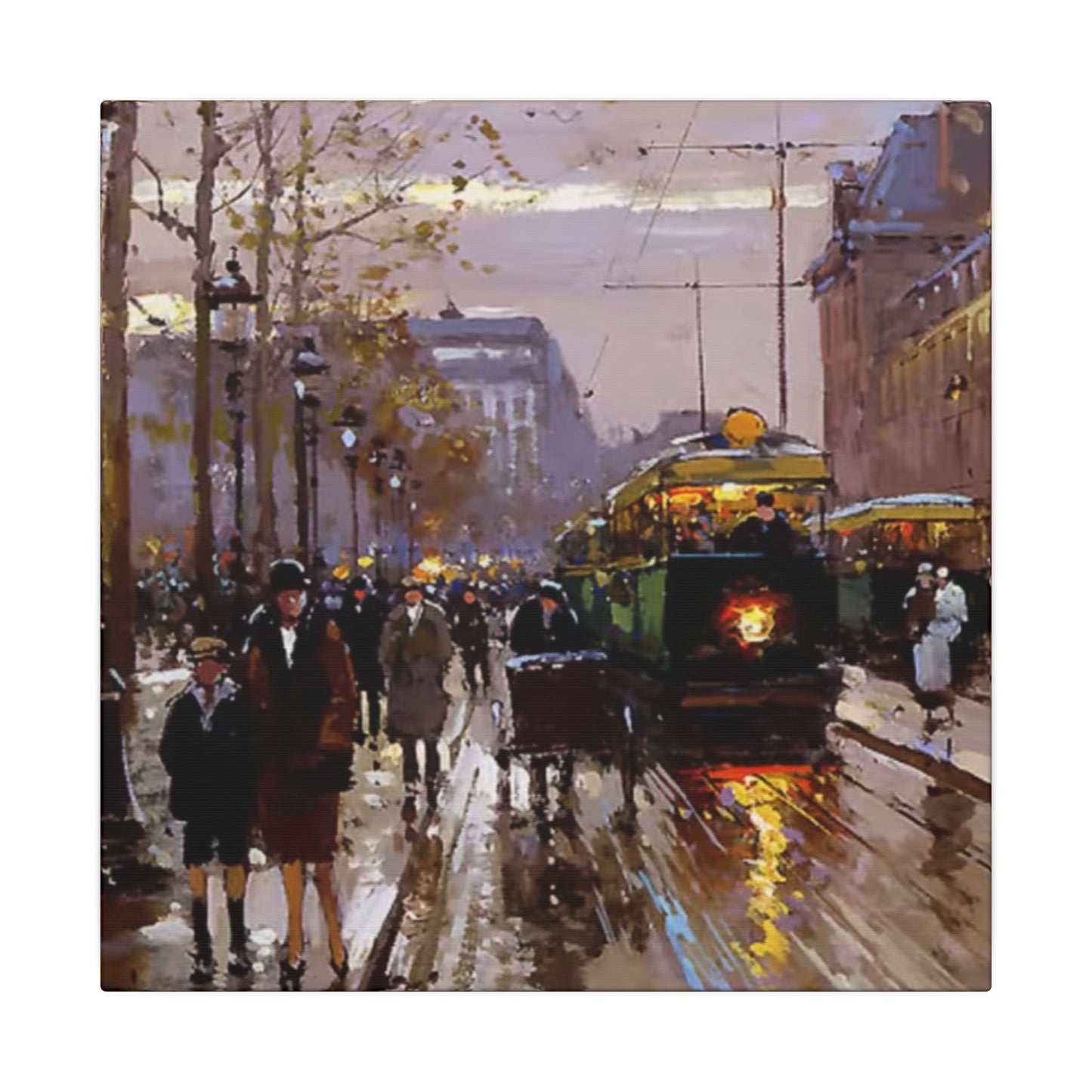 Canvas Print - Vintage Art of France Streetcar, French Artwork