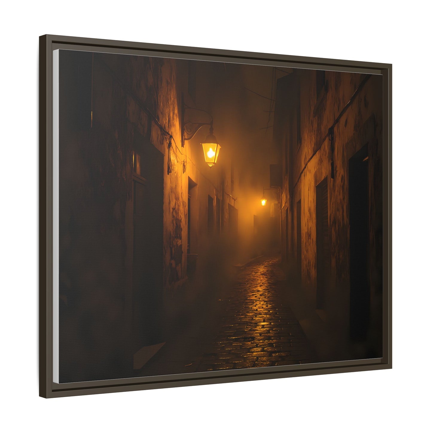 Framed Canvas Art, Foggy Street, Moody Wall Decor, Cozy Home Aesthetic, Gift for Art Lovers, Nighttime Atmosphere