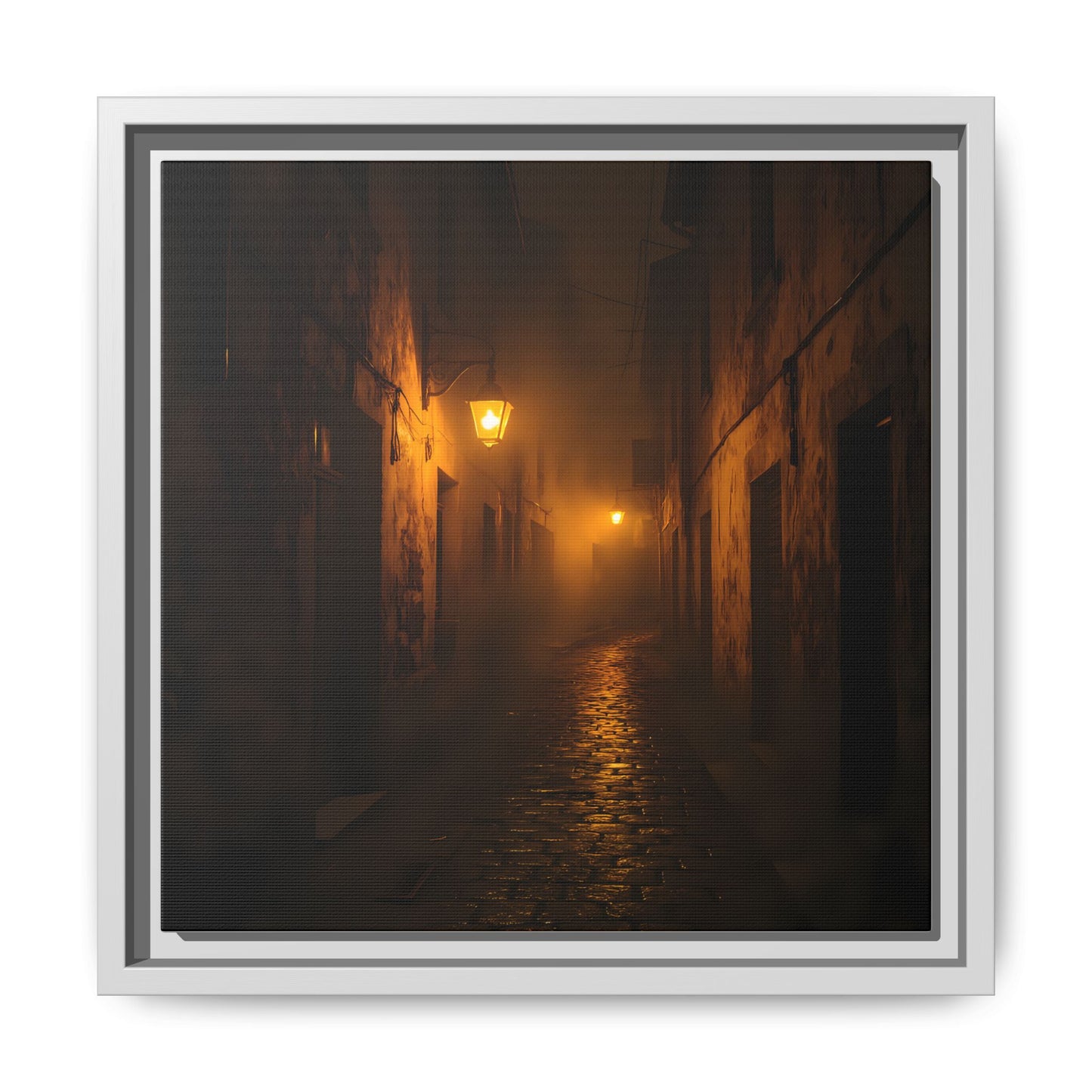 Framed Canvas Art, Foggy Street, Moody Wall Decor, Cozy Home Aesthetic, Gift for Art Lovers, Nighttime Atmosphere