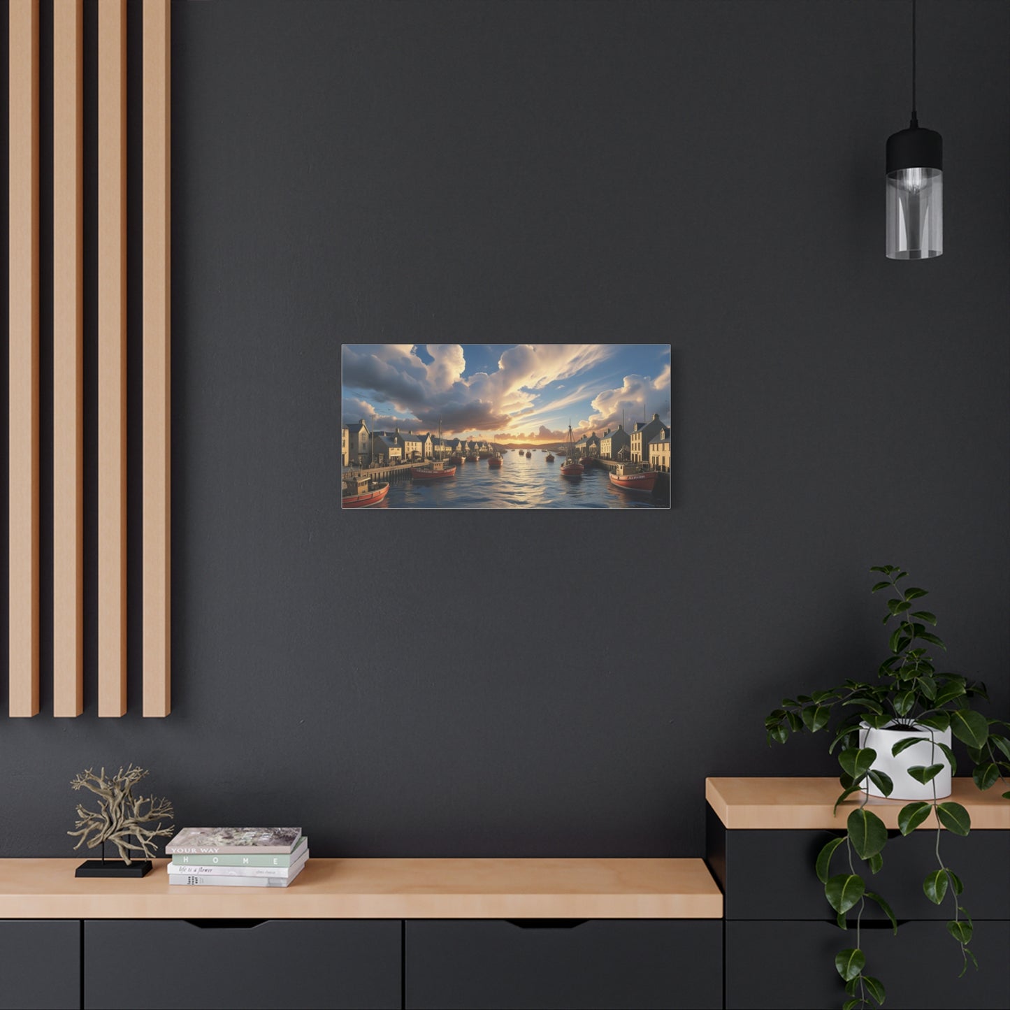 Serene Harbor Canvas Print, Nautical Wall Art, Coastal Home Decor, Sunset Artwork, Gift for Beach Lovers, Scenic Artwork
