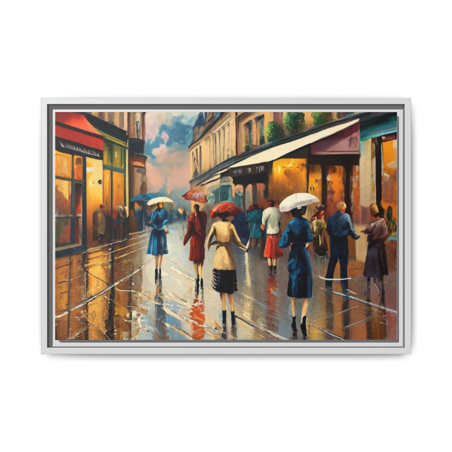 Framed Canvas-Cityscape French Ladies Shopping