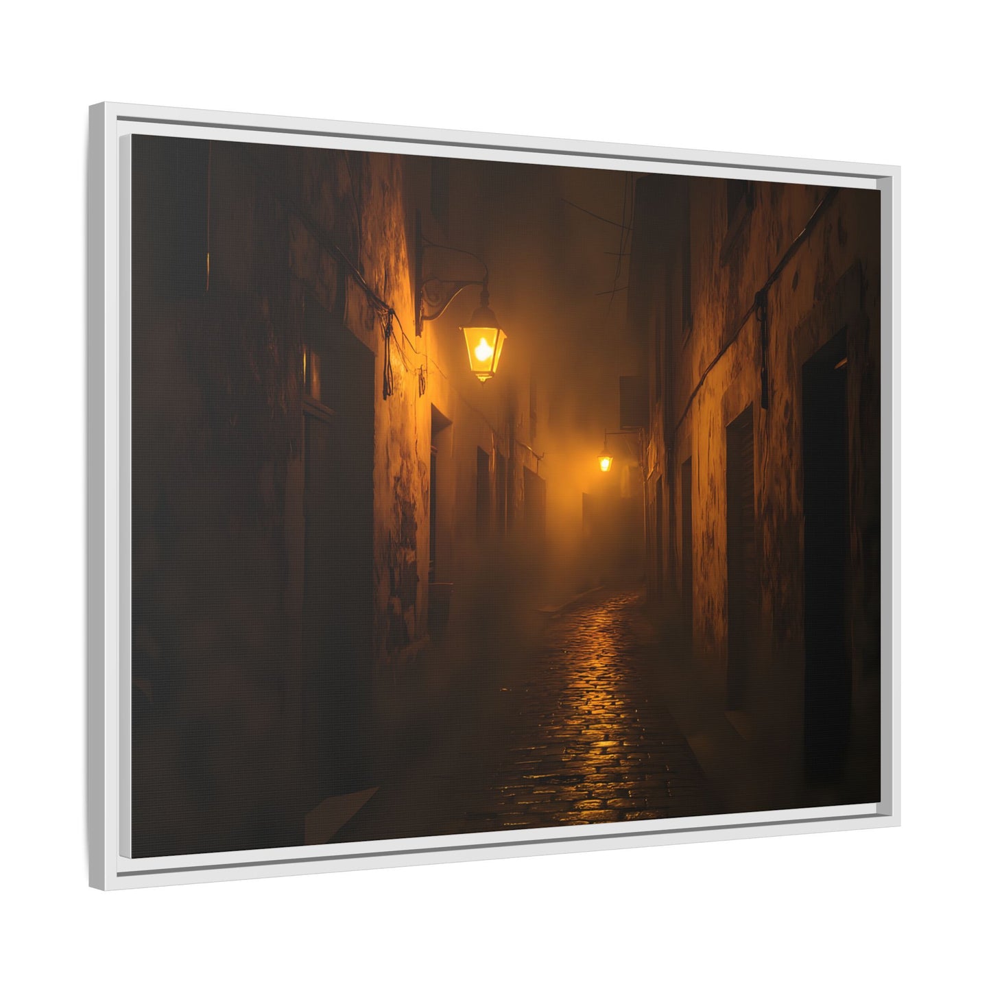 Framed Canvas Art, Foggy Street, Moody Wall Decor, Cozy Home Aesthetic, Gift for Art Lovers, Nighttime Atmosphere