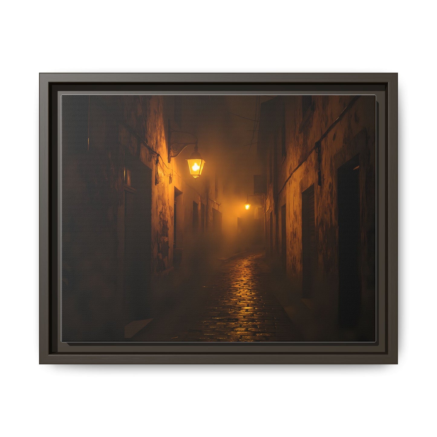 Framed Canvas Art, Foggy Street, Moody Wall Decor, Cozy Home Aesthetic, Gift for Art Lovers, Nighttime Atmosphere