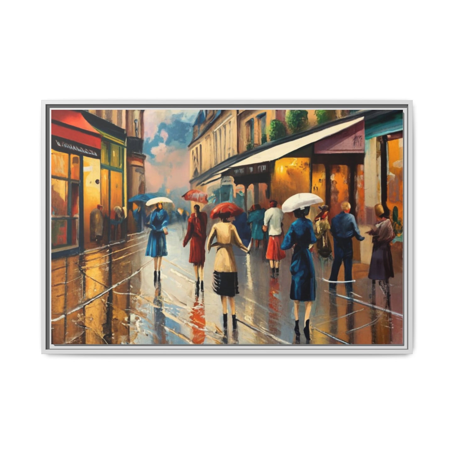 Framed Canvas-Cityscape French Ladies Shopping