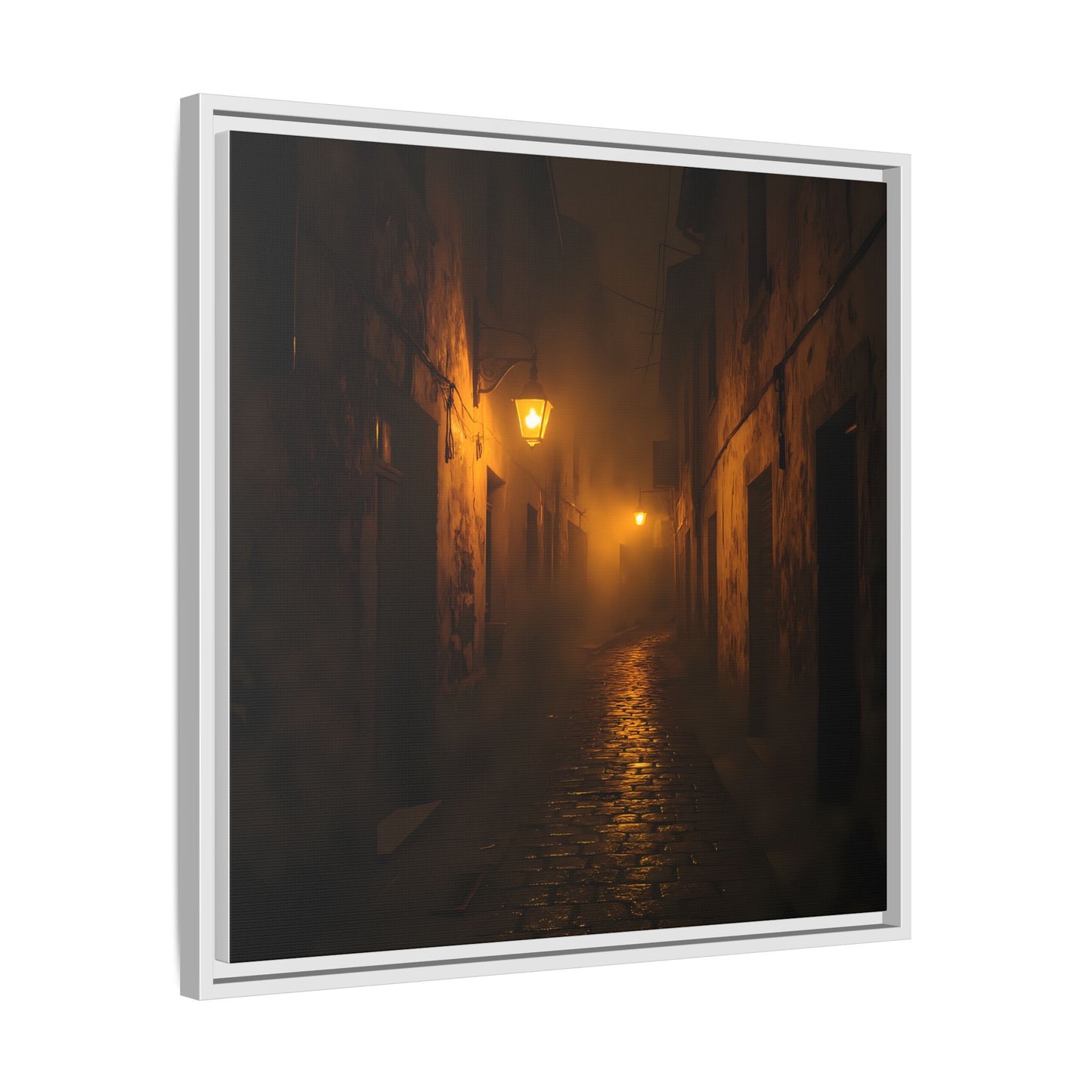 Framed Canvas Art, Foggy Street, Moody Wall Decor, Cozy Home Aesthetic, Gift for Art Lovers, Nighttime Atmosphere