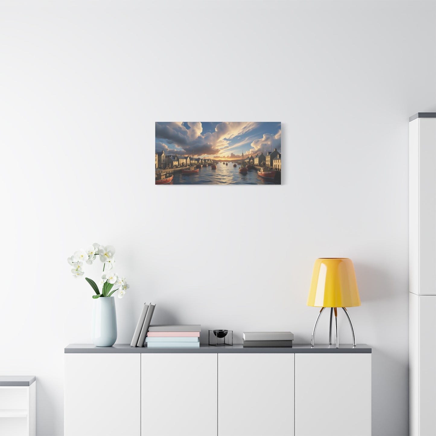 Serene Harbor Canvas Print, Nautical Wall Art, Coastal Home Decor, Sunset Artwork, Gift for Beach Lovers, Scenic Artwork