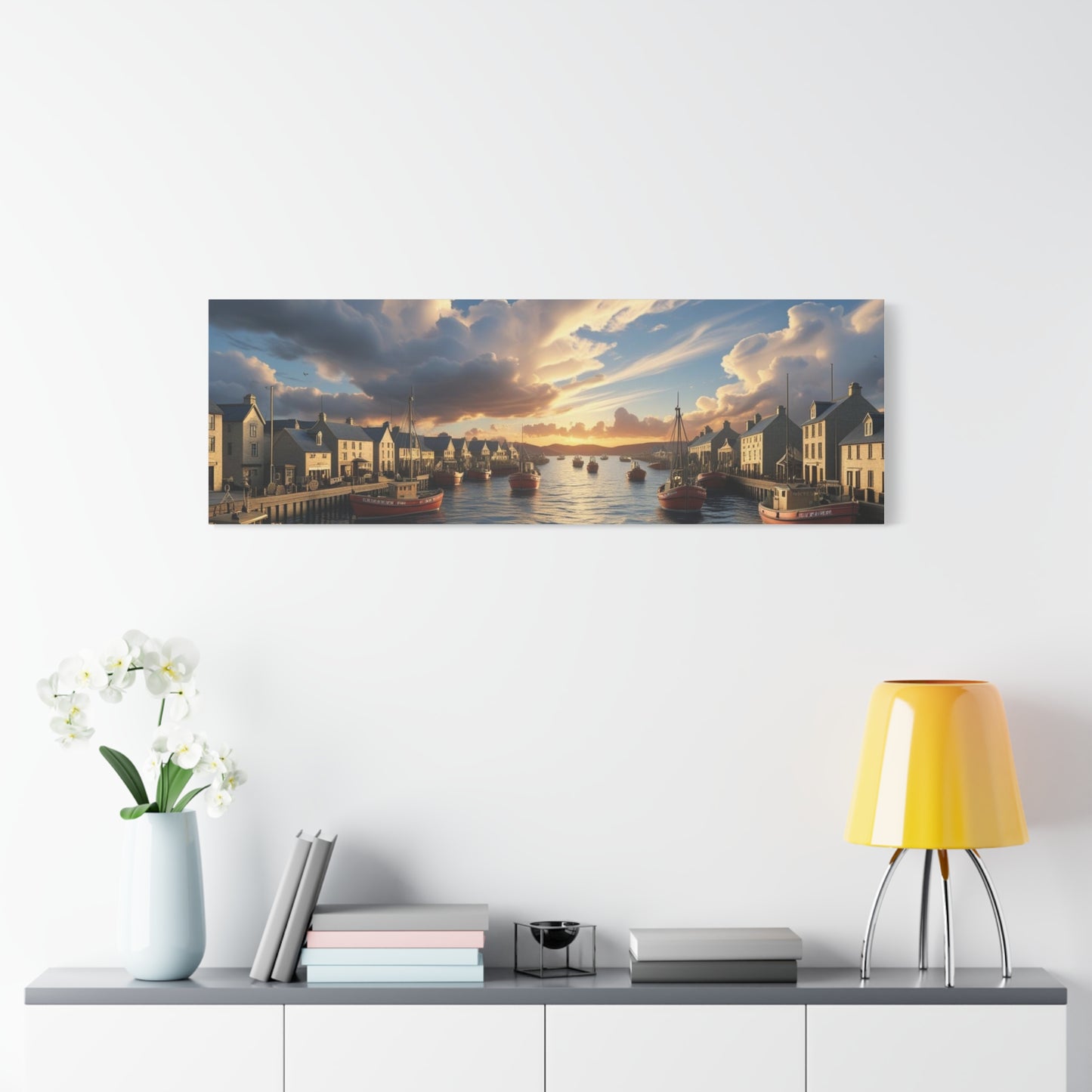 Serene Harbor Canvas Print, Nautical Wall Art, Coastal Home Decor, Sunset Artwork, Gift for Beach Lovers, Scenic Artwork