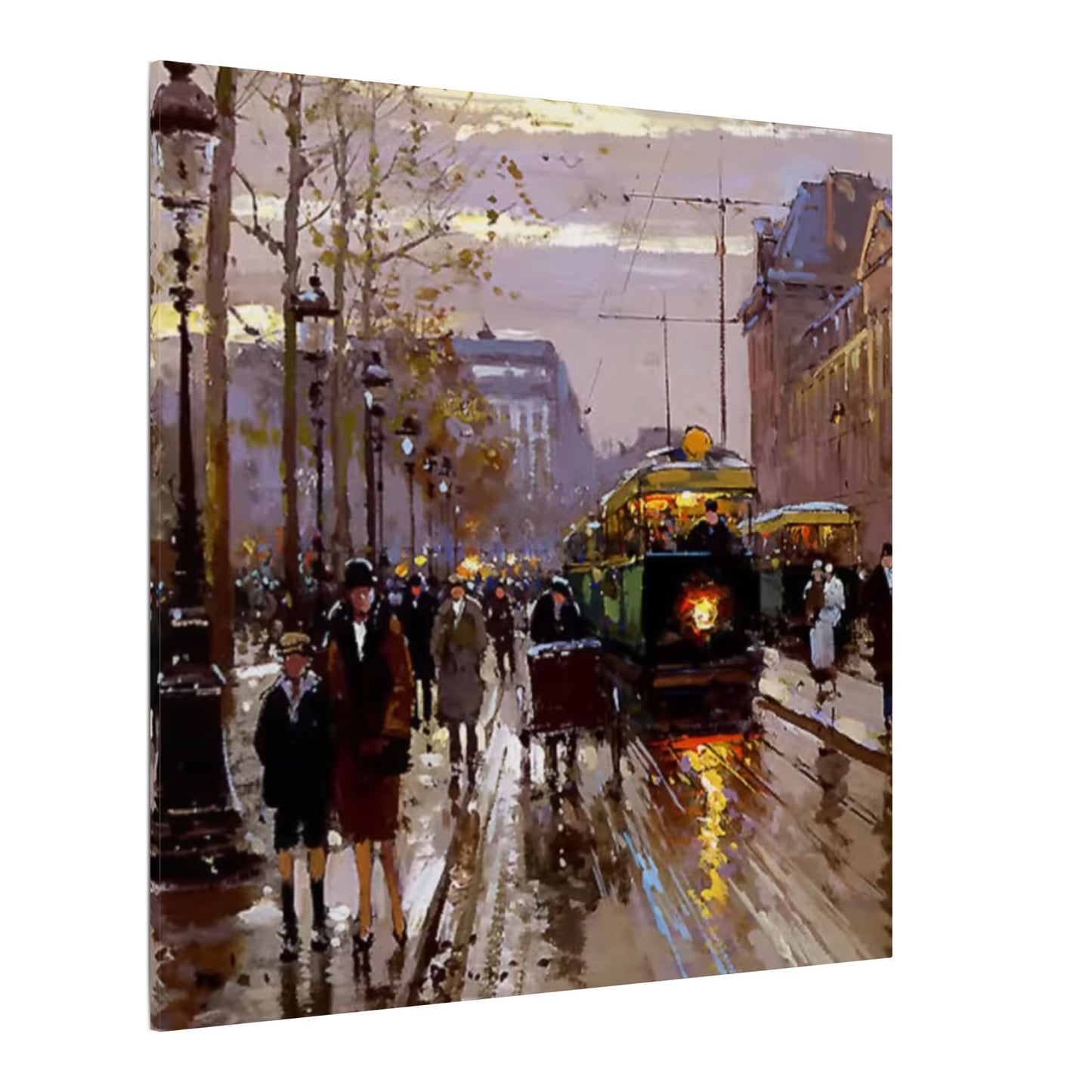 Canvas Print - Vintage Art of France Streetcar, French Artwork