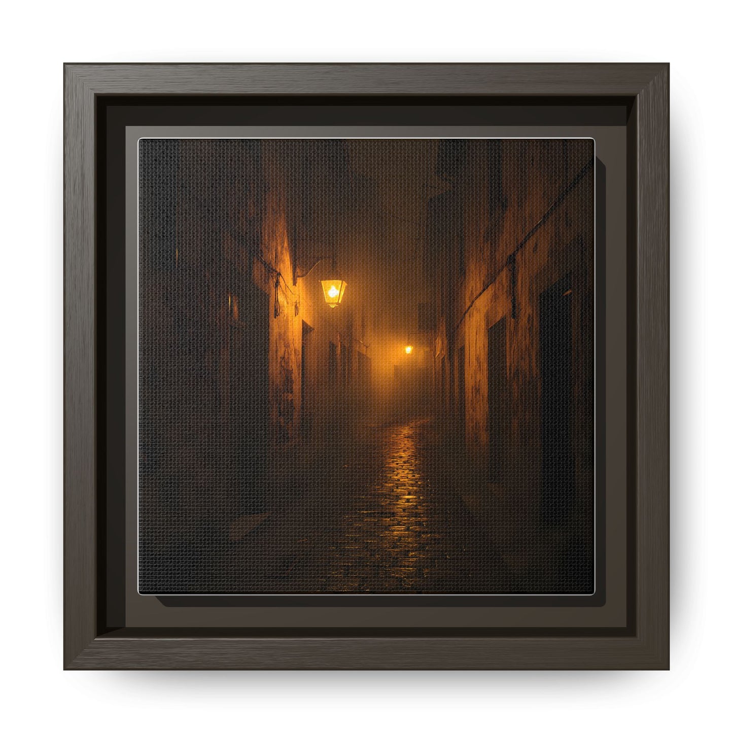 Framed Canvas Art, Foggy Street, Moody Wall Decor, Cozy Home Aesthetic, Gift for Art Lovers, Nighttime Atmosphere
