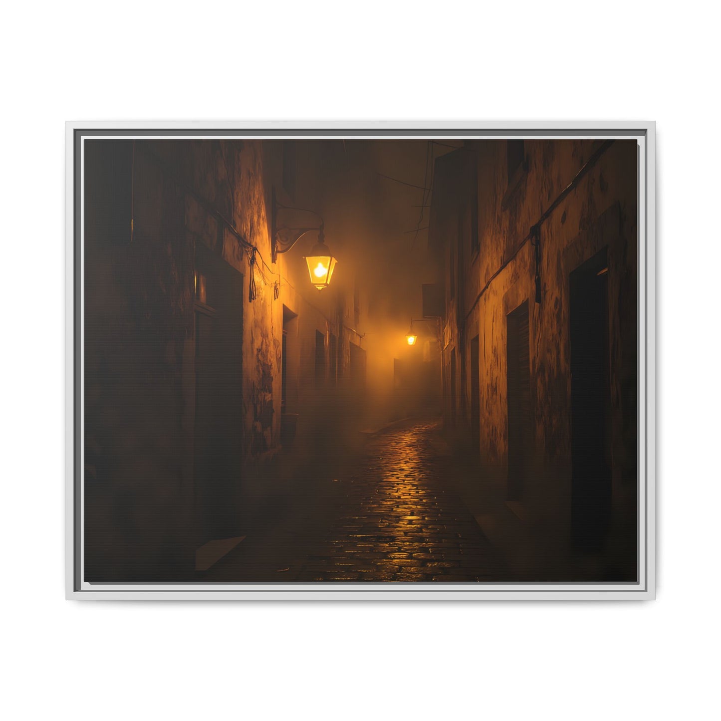 Framed Canvas Art, Foggy Street, Moody Wall Decor, Cozy Home Aesthetic, Gift for Art Lovers, Nighttime Atmosphere