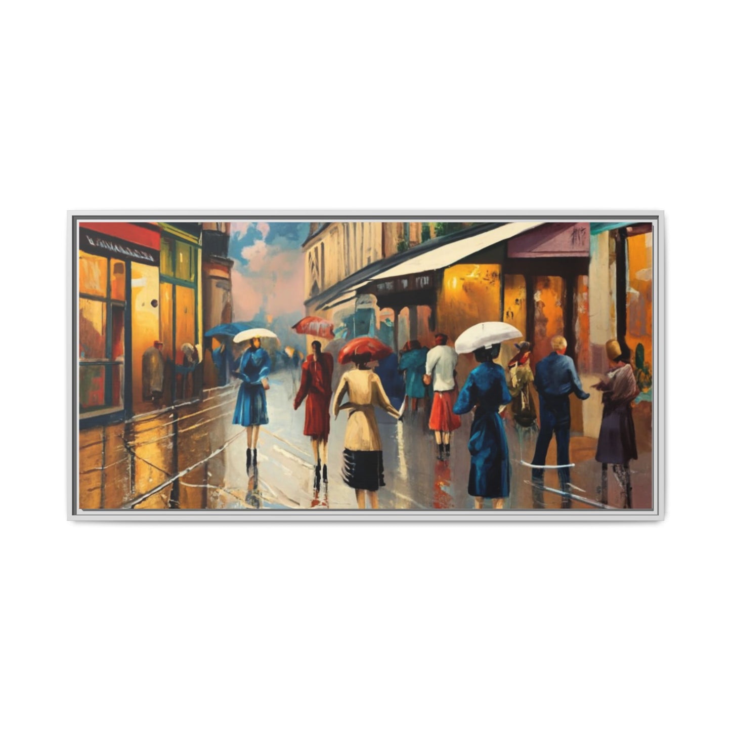 Framed Canvas-Cityscape French Ladies Shopping