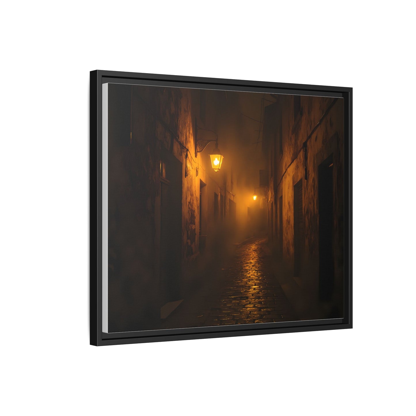 Framed Canvas Art, Foggy Street, Moody Wall Decor, Cozy Home Aesthetic, Gift for Art Lovers, Nighttime Atmosphere