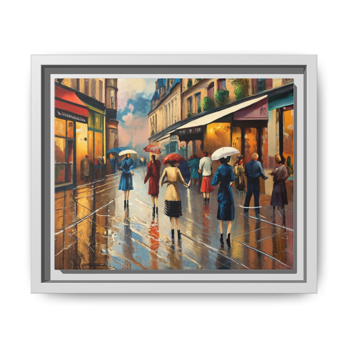 Framed Canvas-Cityscape French Ladies Shopping
