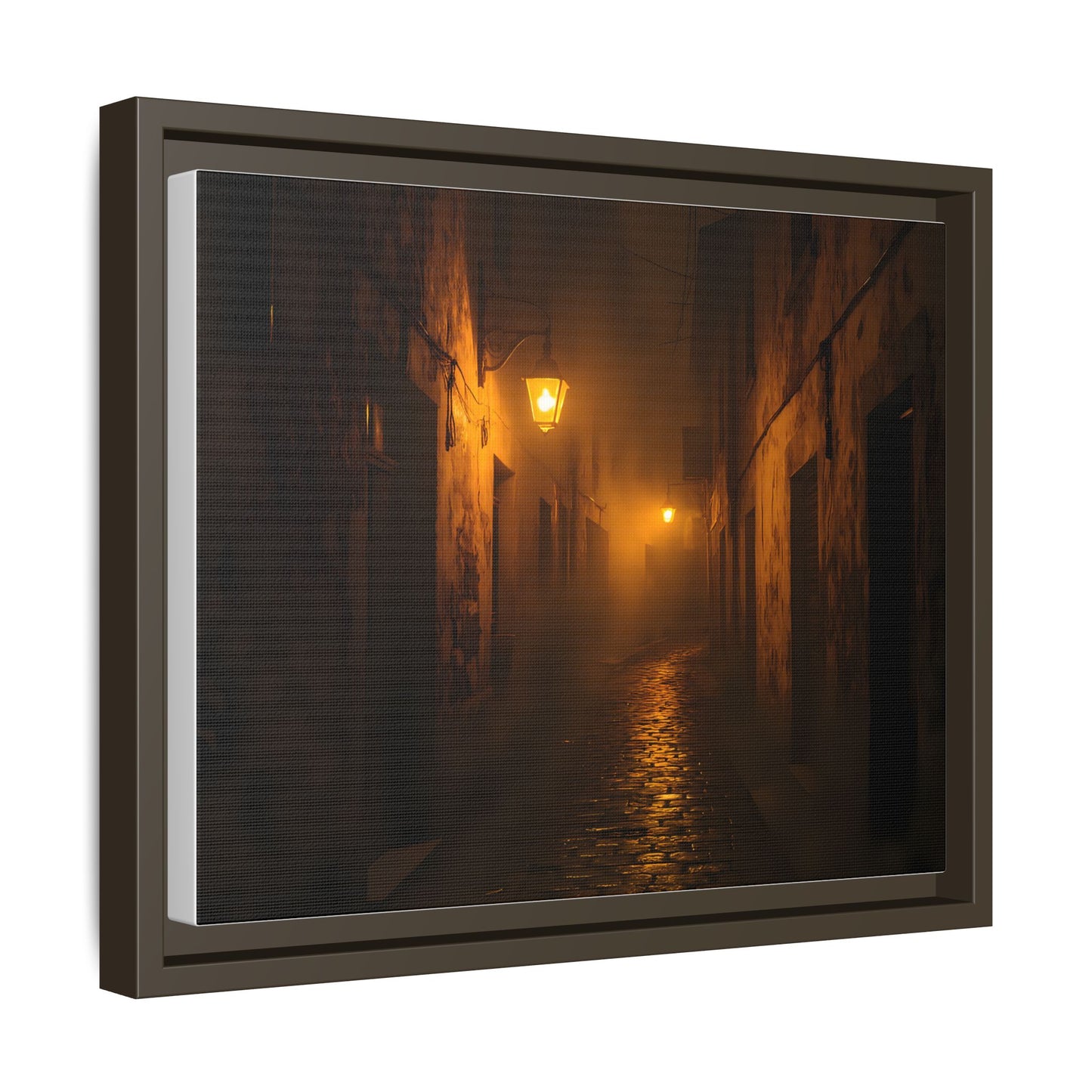 Framed Canvas Art, Foggy Street, Moody Wall Decor, Cozy Home Aesthetic, Gift for Art Lovers, Nighttime Atmosphere
