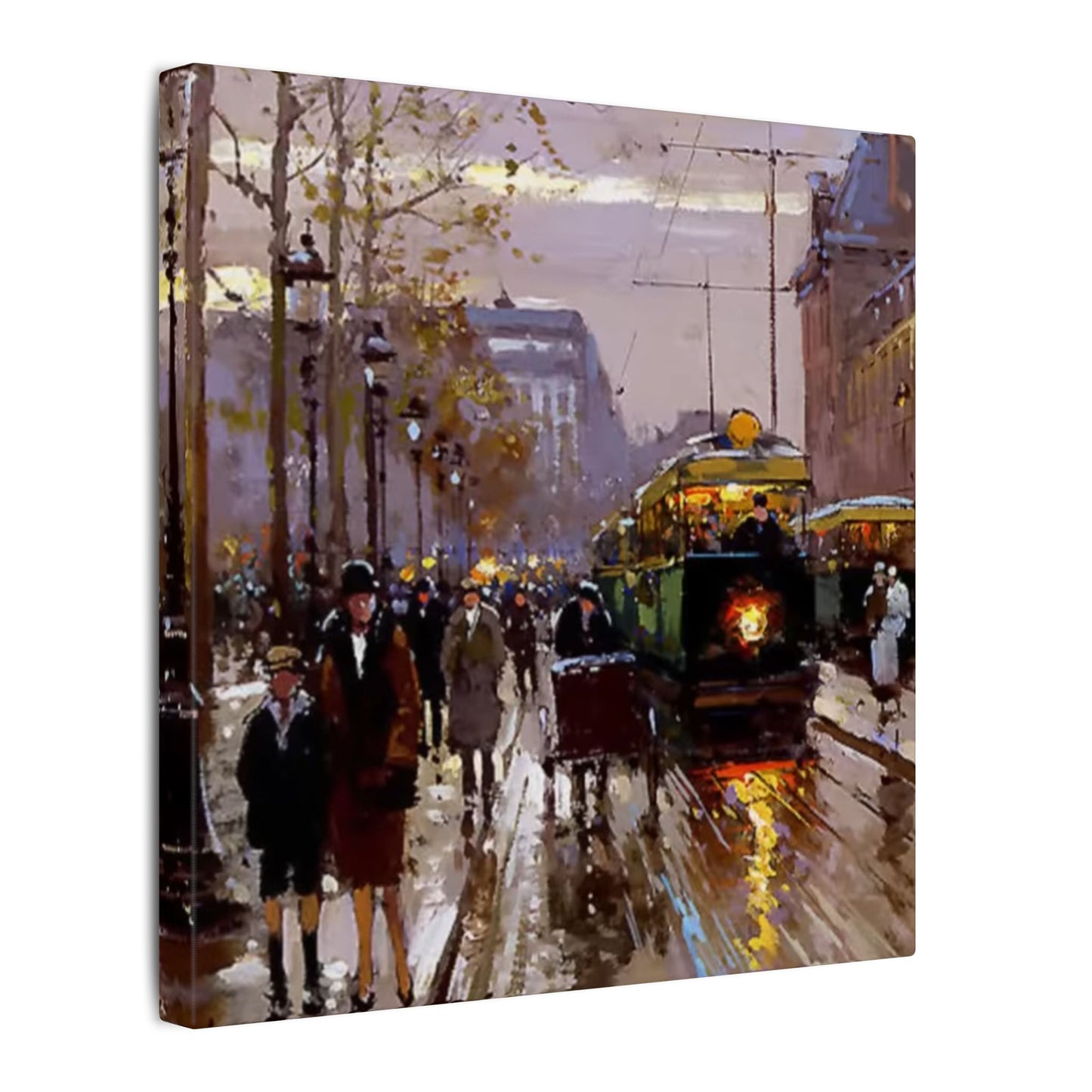 Canvas Print - Vintage Art of France Streetcar, French Artwork