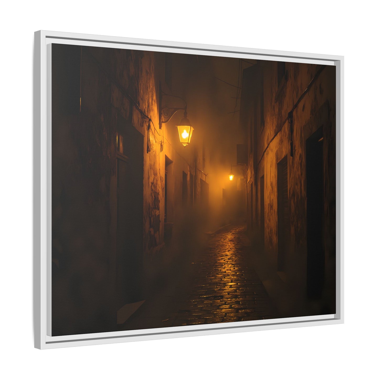 Framed Canvas Art, Foggy Street, Moody Wall Decor, Cozy Home Aesthetic, Gift for Art Lovers, Nighttime Atmosphere