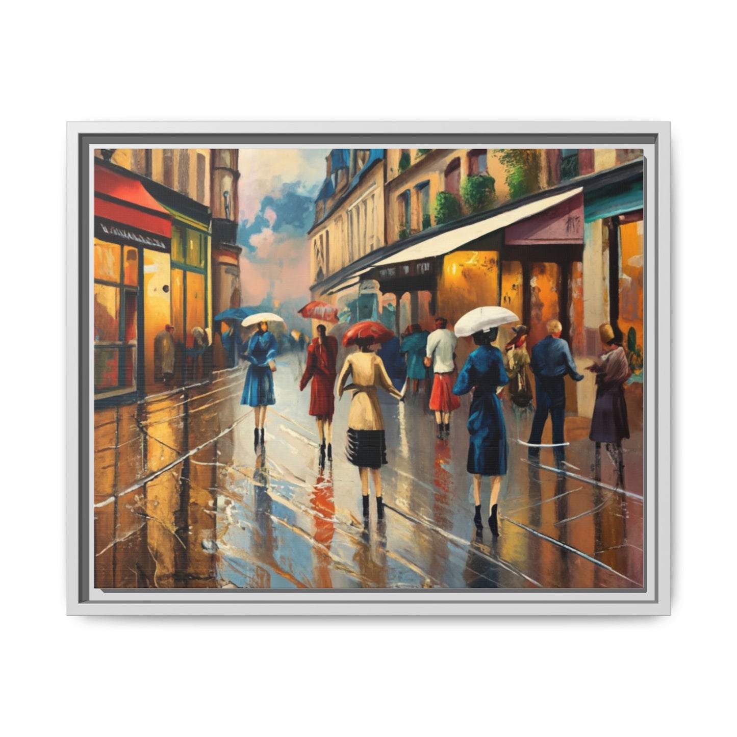 Framed Canvas-Cityscape French Ladies Shopping