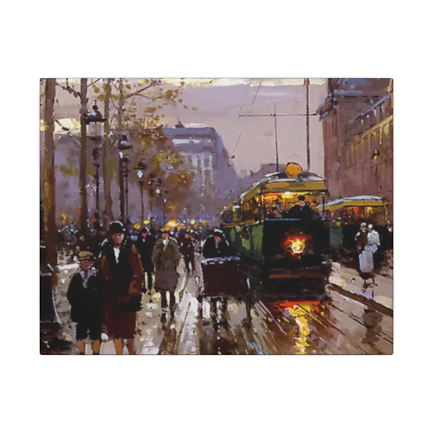 Canvas Print - Vintage Art of France Streetcar, French Artwork