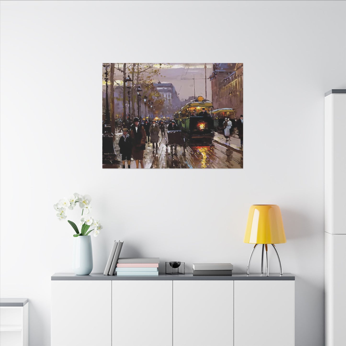 Canvas Print - Vintage Art of France Streetcar, French Artwork