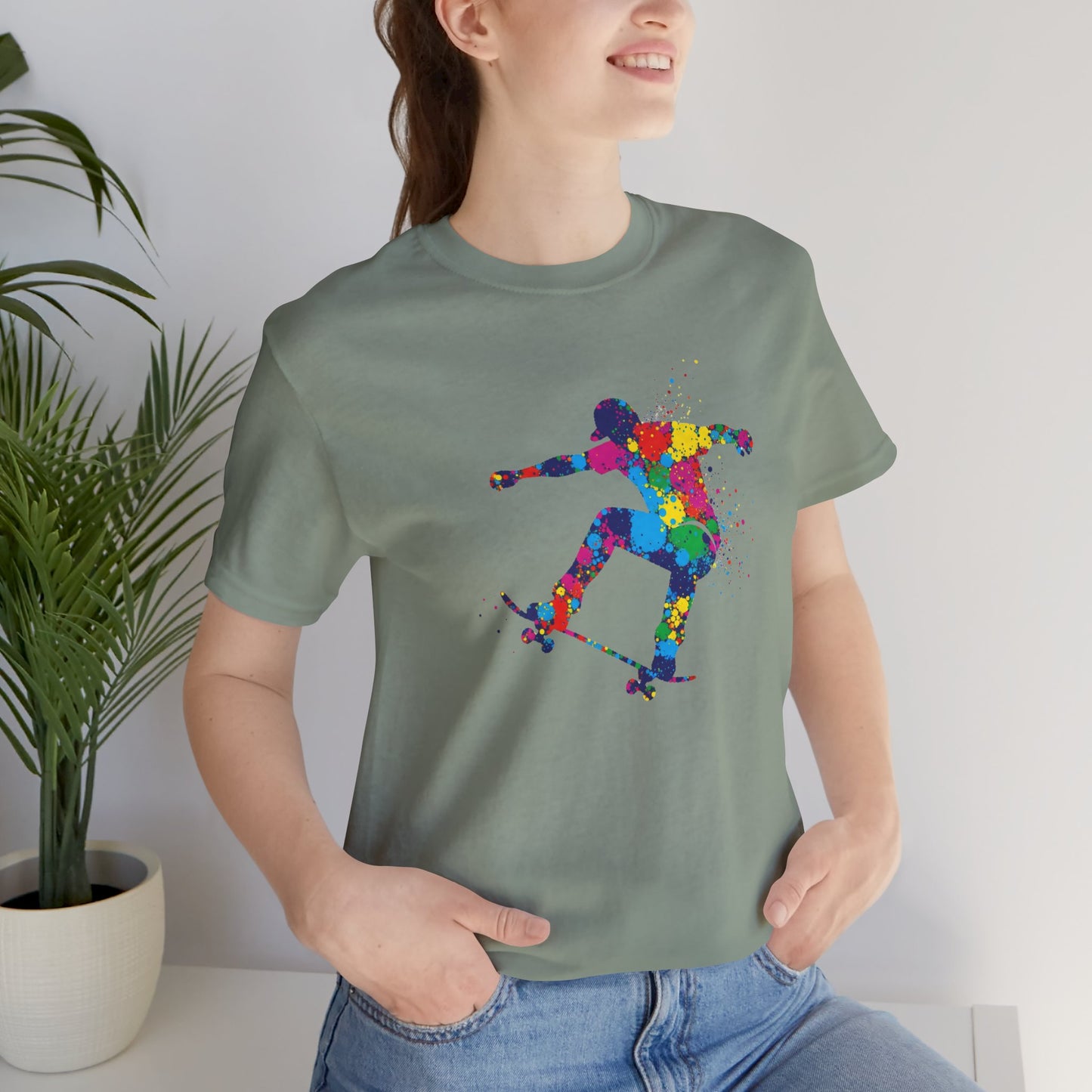 Day Dot Style Colorful Skateboarder Tee, Unisex Skate Shirt, Gift for Skaters, Summer T-Shirt, Streetwear Apparel, Cool Graphic Tee