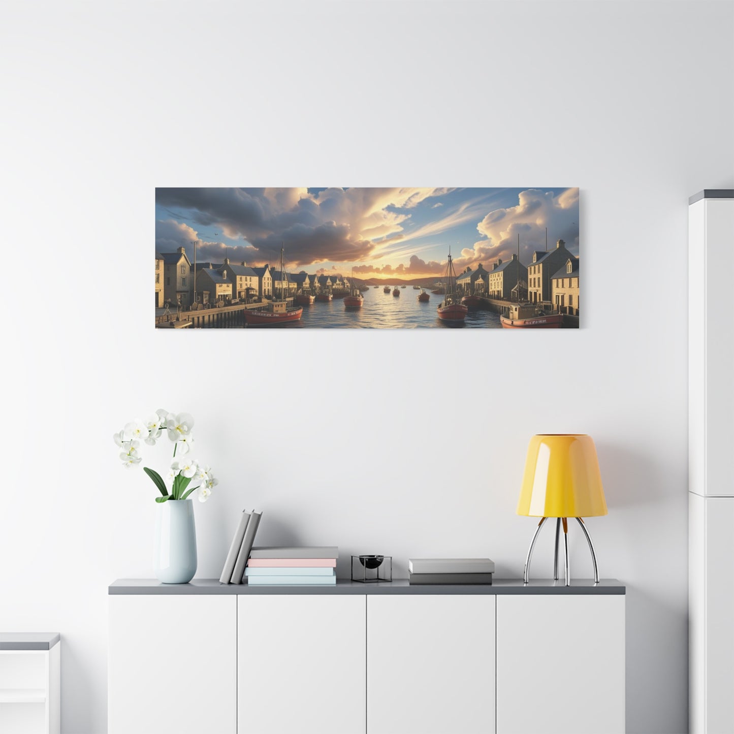Serene Harbor Canvas Print, Nautical Wall Art, Coastal Home Decor, Sunset Artwork, Gift for Beach Lovers, Scenic Artwork