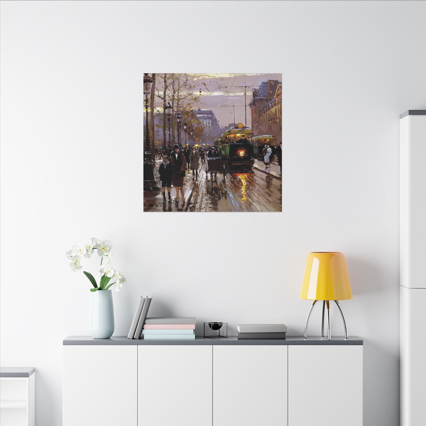 Canvas Print - Vintage Art of France Streetcar, French Artwork