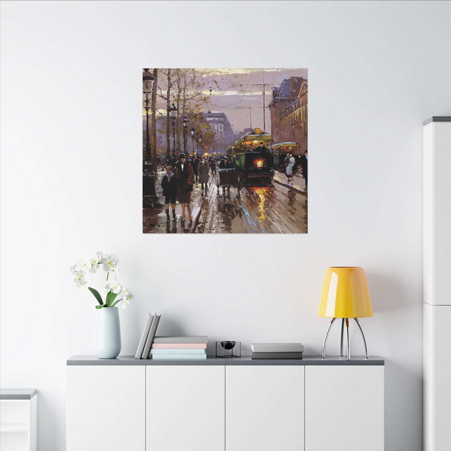 Canvas Print - Vintage Art of France Streetcar, French Artwork
