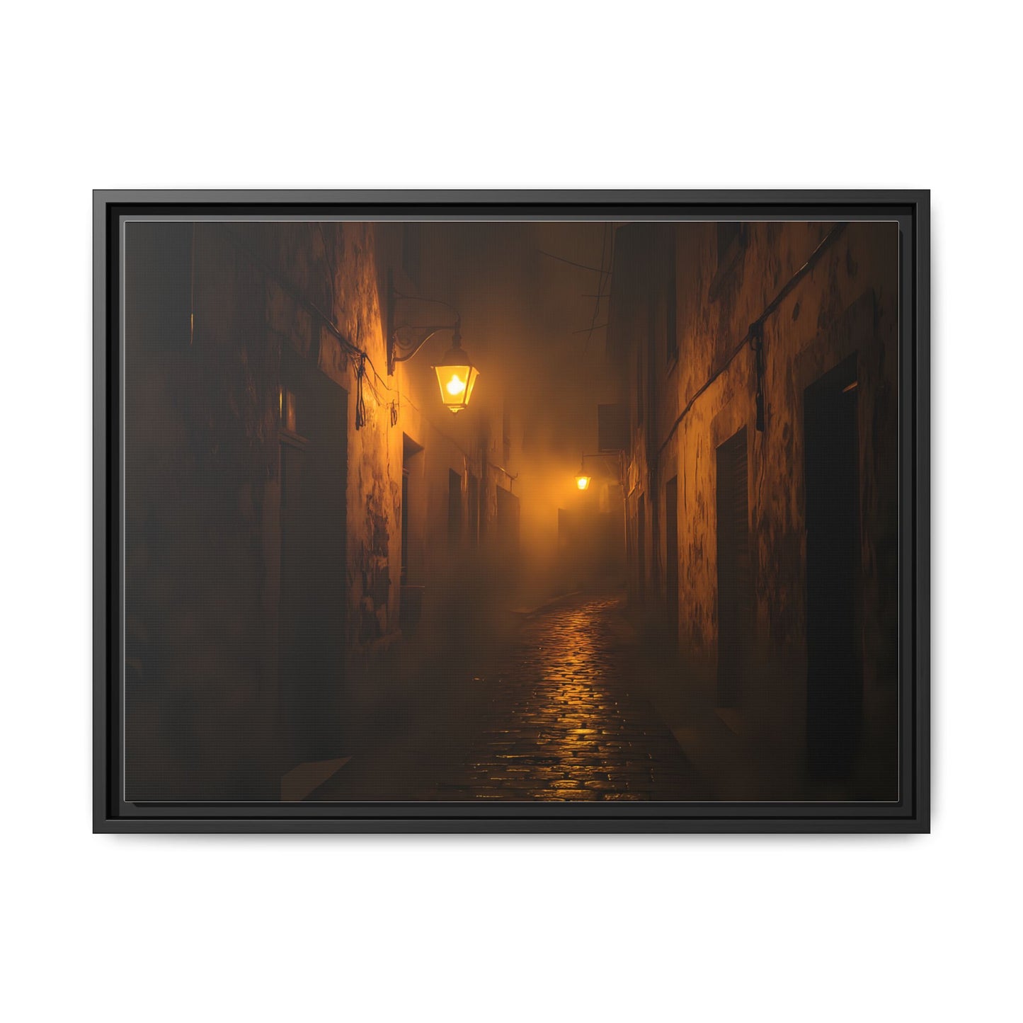 Framed Canvas Art, Foggy Street, Moody Wall Decor, Cozy Home Aesthetic, Gift for Art Lovers, Nighttime Atmosphere