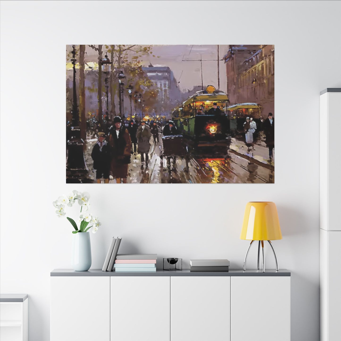 Canvas Print - Vintage Art of France Streetcar, French Artwork