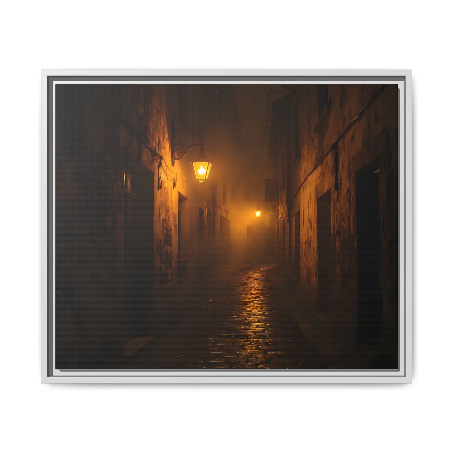 Framed Canvas Art, Foggy Street, Moody Wall Decor, Cozy Home Aesthetic, Gift for Art Lovers, Nighttime Atmosphere