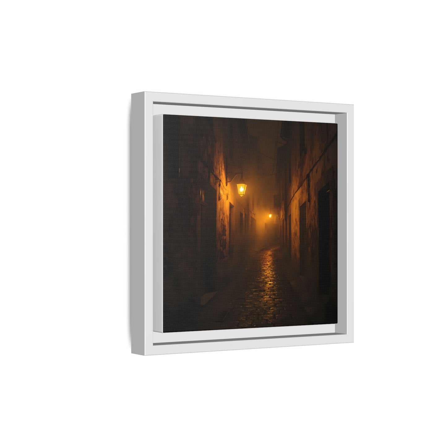 Framed Canvas Art, Foggy Street, Moody Wall Decor, Cozy Home Aesthetic, Gift for Art Lovers, Nighttime Atmosphere