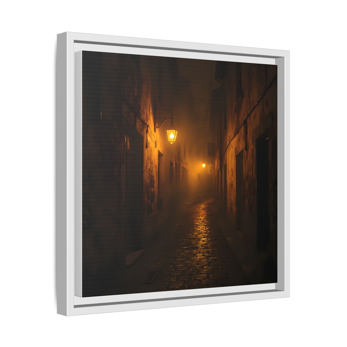 Framed Canvas Art, Foggy Street, Moody Wall Decor, Cozy Home Aesthetic, Gift for Art Lovers, Nighttime Atmosphere