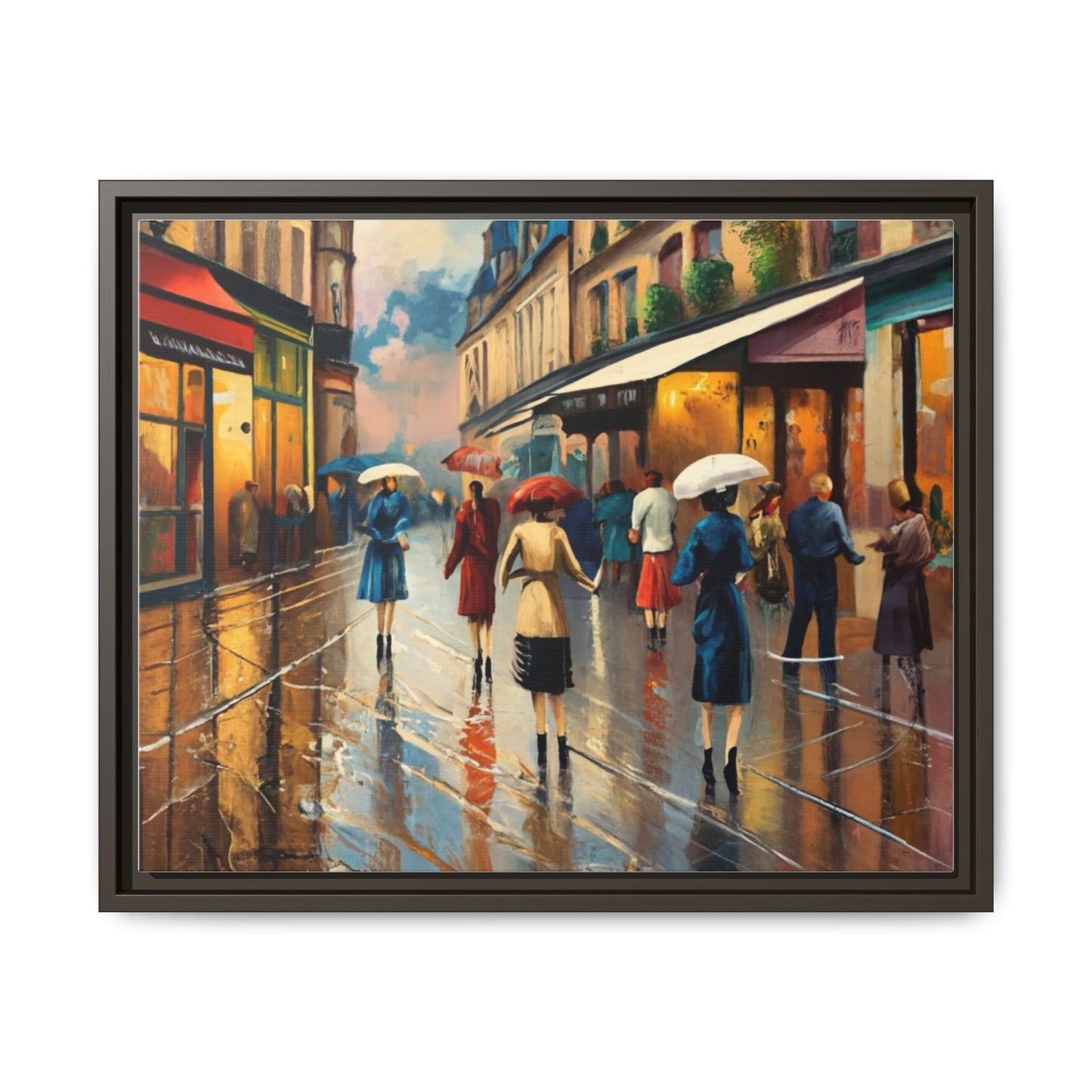 Framed Canvas-Cityscape French Ladies Shopping