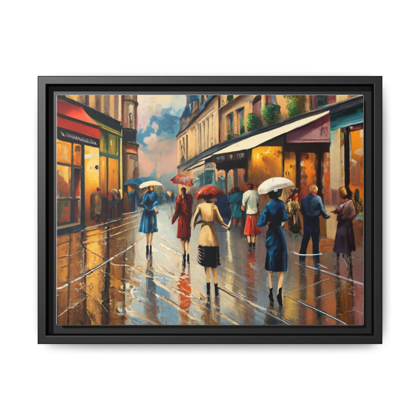 Framed Canvas-Cityscape French Ladies Shopping