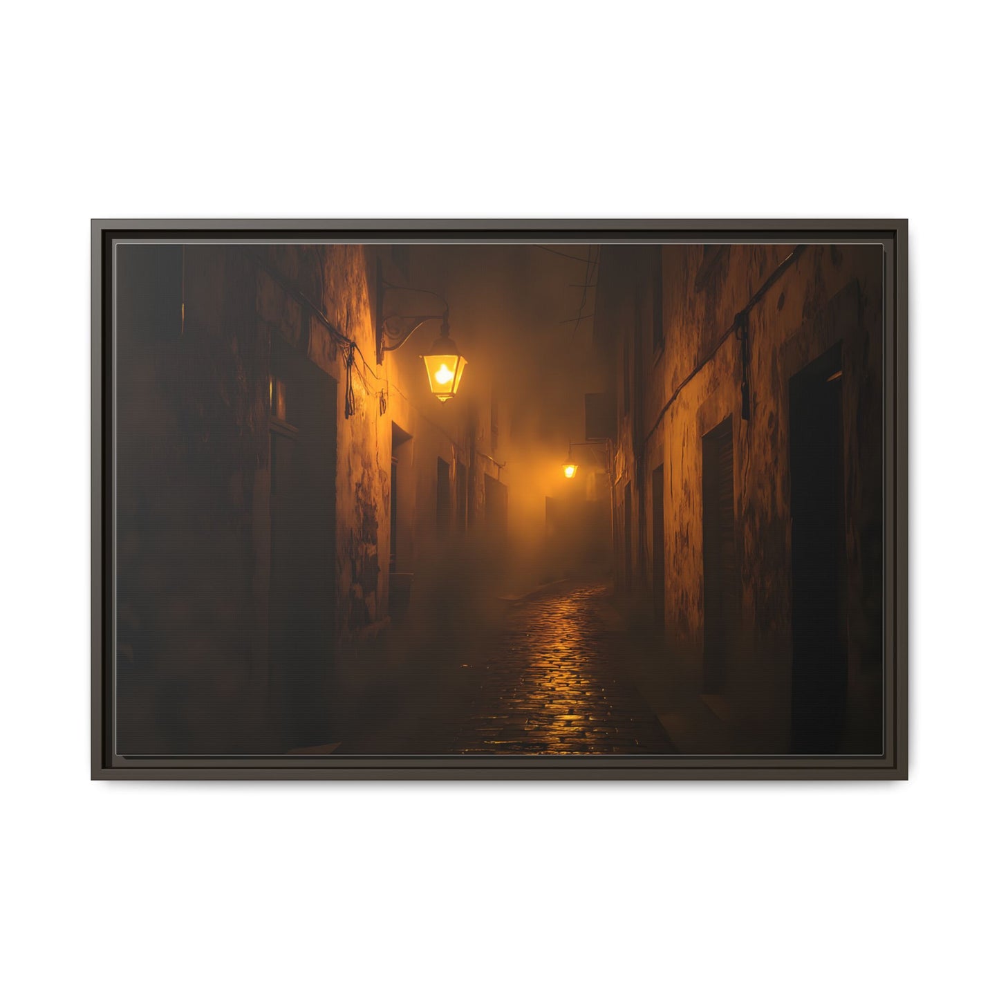 Framed Canvas Art, Foggy Street, Moody Wall Decor, Cozy Home Aesthetic, Gift for Art Lovers, Nighttime Atmosphere