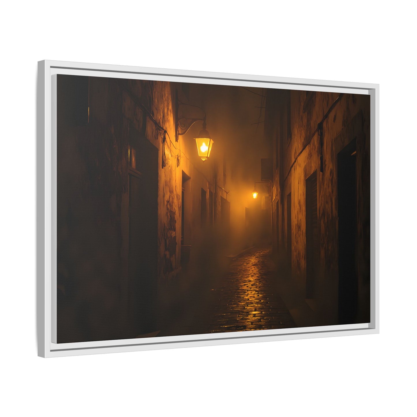Framed Canvas Art, Foggy Street, Moody Wall Decor, Cozy Home Aesthetic, Gift for Art Lovers, Nighttime Atmosphere