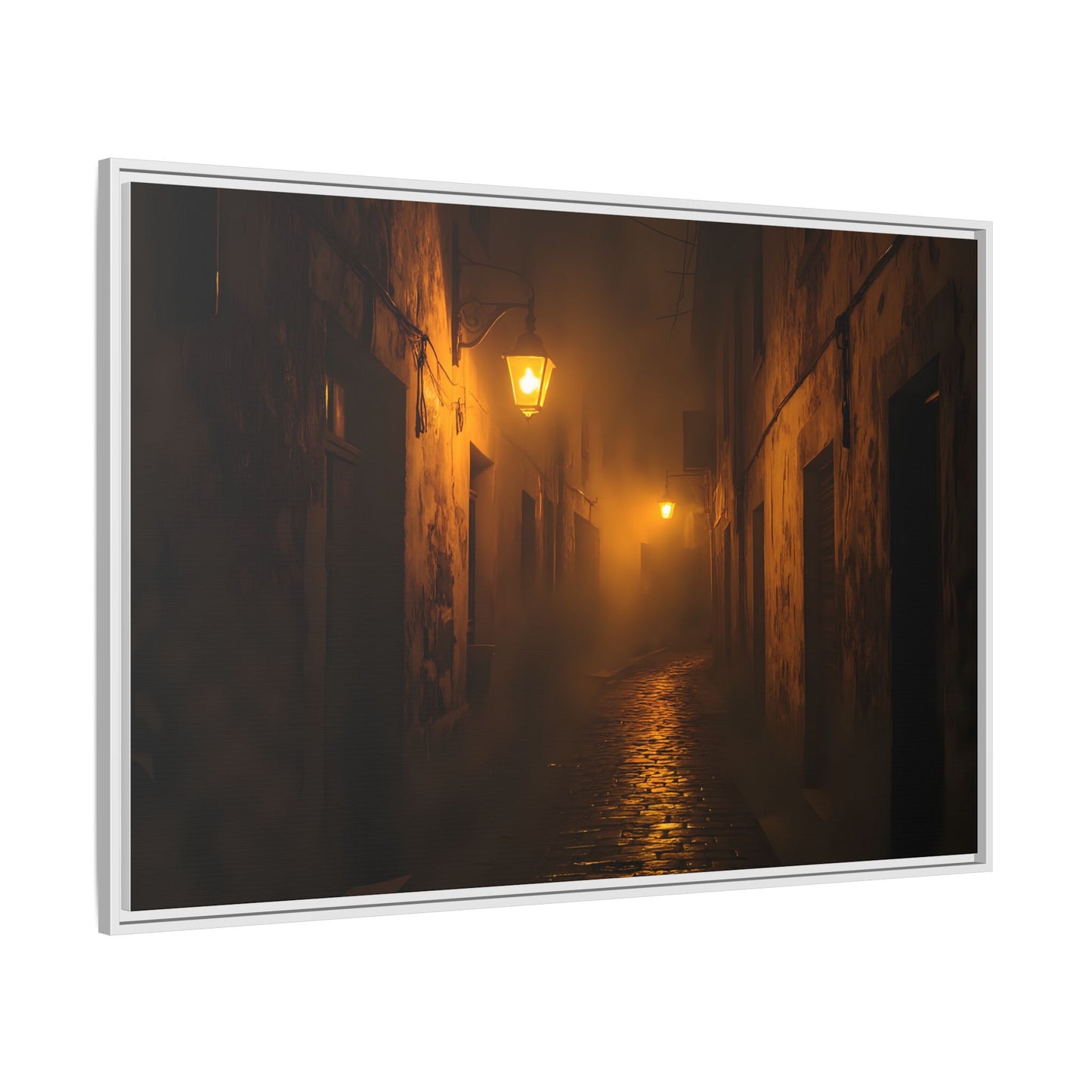 Framed Canvas Art, Foggy Street, Moody Wall Decor, Cozy Home Aesthetic, Gift for Art Lovers, Nighttime Atmosphere