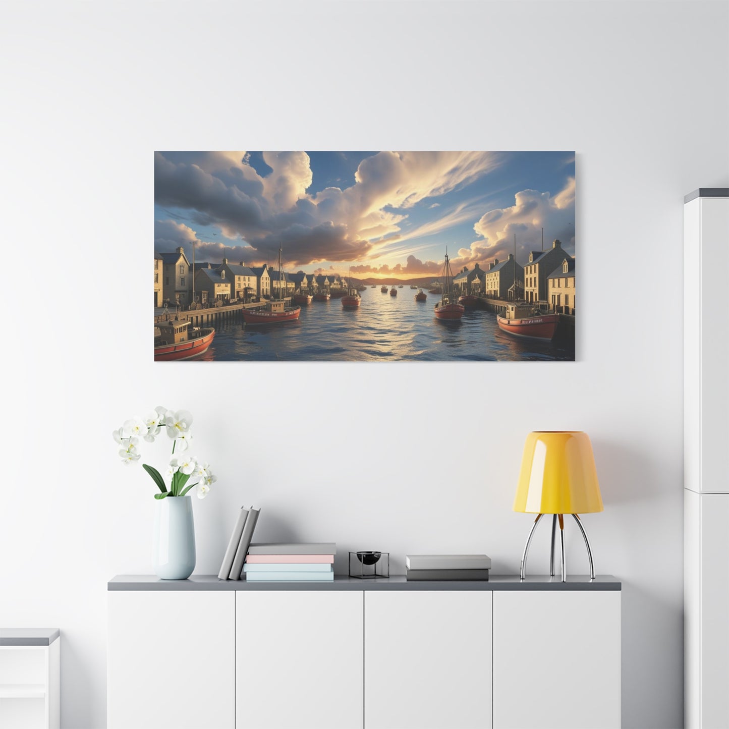 Serene Harbor Canvas Print, Nautical Wall Art, Coastal Home Decor, Sunset Artwork, Gift for Beach Lovers, Scenic Artwork