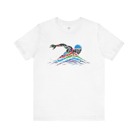 Vibrant Cool Wave Competition Swimmer Graphic Tee - Unisex Jersey Short Sleeve, Casual Wear, Summer Vibes, Gift for Nature Lovers, Beach Outfit, Festival Style
