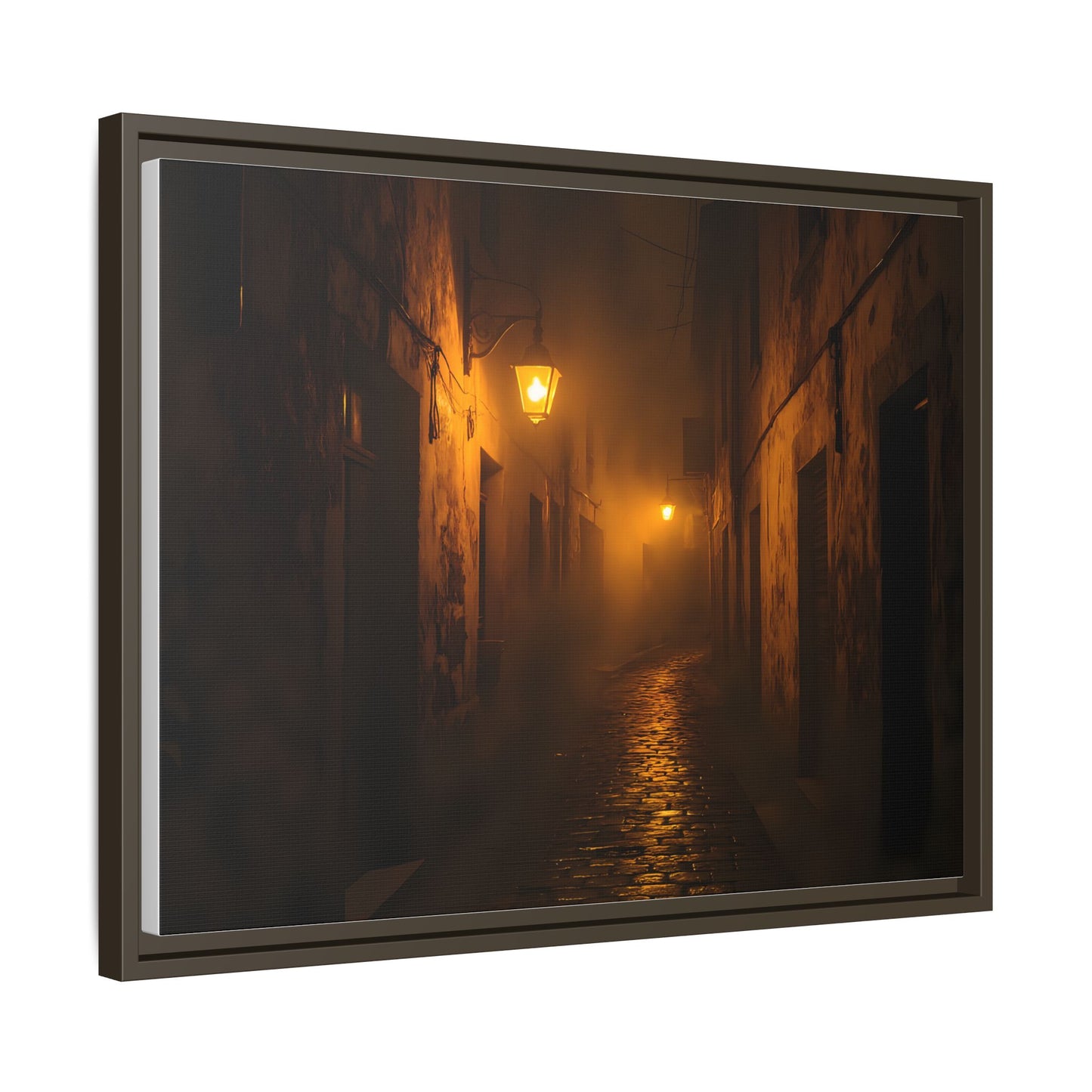 Framed Canvas Art, Foggy Street, Moody Wall Decor, Cozy Home Aesthetic, Gift for Art Lovers, Nighttime Atmosphere