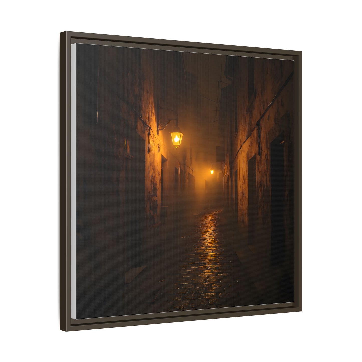 Framed Canvas Art, Foggy Street, Moody Wall Decor, Cozy Home Aesthetic, Gift for Art Lovers, Nighttime Atmosphere